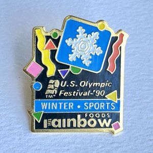 1990 Rainbow Foods Winter Sports US Olympic Festival Lapel Hat Lanyard Pin